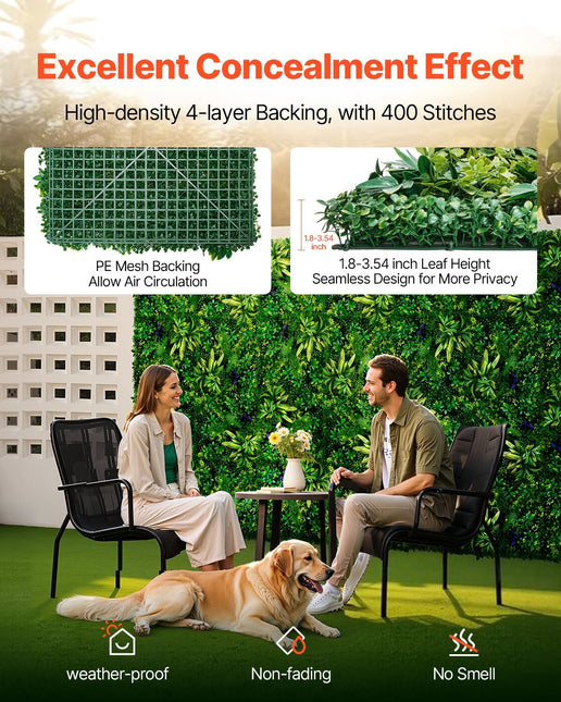 Artificial Grass Wall Panels, 8 PCS 20 x 20 inch, 3D Combination Greenery Boxwood Panel for Indoor Outdoor Green Decor & Ivy Fence Covering, Privacy Backdrop Wall Hedge Screen for Garden - Petal & Stem