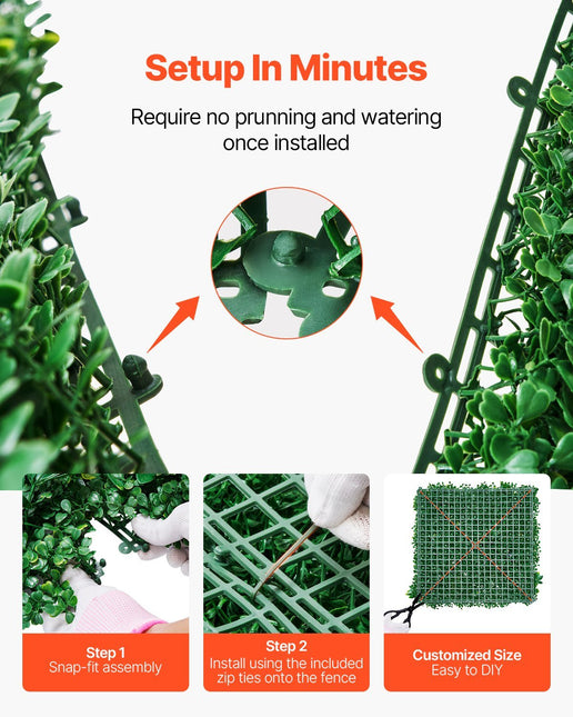 Artificial Grass Wall Panels, 8 PCS 20 x 20 inch, 3D Combination Greenery Boxwood Panel for Indoor Outdoor Green Decor & Ivy Fence Covering, Privacy Backdrop Wall Hedge Screen for Garden - Petal & Stem