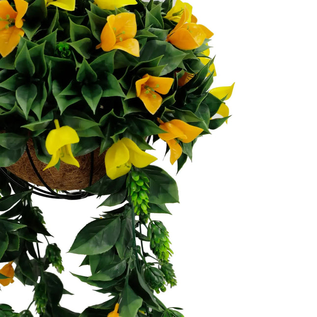 Artificial Hanging Basket Orange and Yellow Bouganvillea 30cm x 80cm Long UV Resistant - Petal & Stem