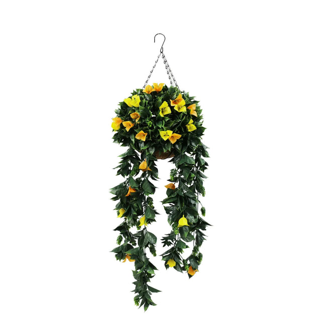 Artificial Hanging Basket Orange and Yellow Bouganvillea 30cm x 80cm Long UV Resistant - Petal & Stem