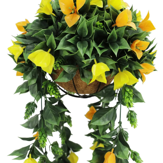 Artificial Hanging Basket Orange and Yellow Bouganvillea 30cm x 80cm Long UV Resistant - Petal & Stem
