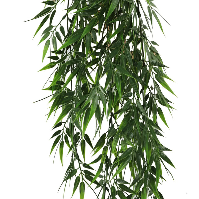 Artificial Hanging Dark Green Hanging Bamboo Leaf Garland Bush UV Resistant and Fire Rated 17cm x 76cm - Petal & Stem