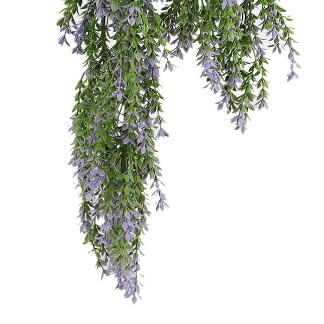 Artificial Hanging Purple and Green Willow Leaf Garland Bush UV Resistant and Fire Rated 20cm x 76cm - Petal & Stem