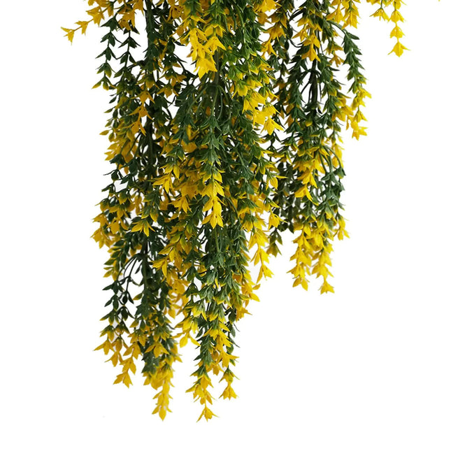 Artificial Hanging Yellow and Green Willow Leaf Garland Bush UV Resistant and Fire Rated 20cm x 76cm - Petal & Stem