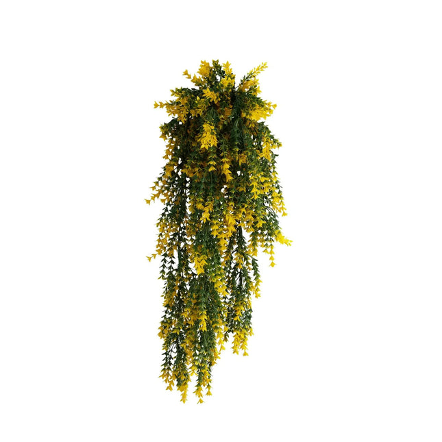 Artificial Hanging Yellow and Green Willow Leaf Garland Bush UV Resistant and Fire Rated 20cm x 76cm - Petal & Stem