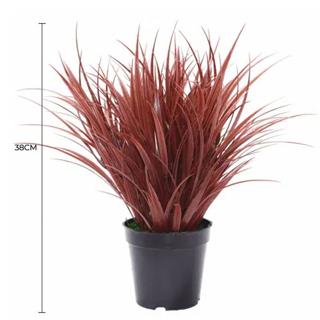Artificial Ornamental Potted Dense Burgundy Grass UV Resistant 38cm - Petal & Stem