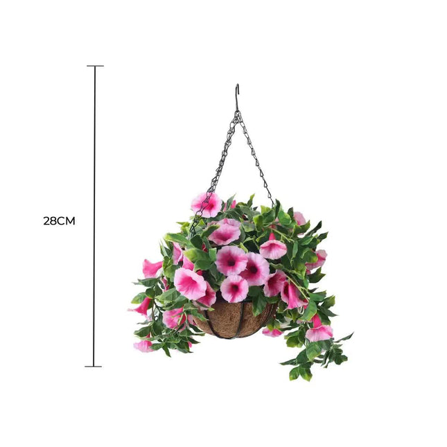 Artificial Petunia Hanging Basket UV Resistant 28cm - Petal & Stem