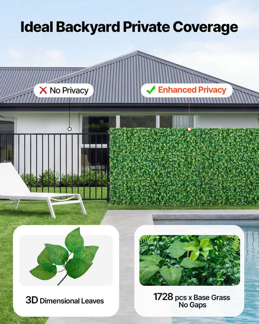 Artificial Plant Wall, 4 PCS 61 x 243.8 cm Artificial Boxwood Panels, Sun Protection Greenery Backdrop - Petal & Stem
