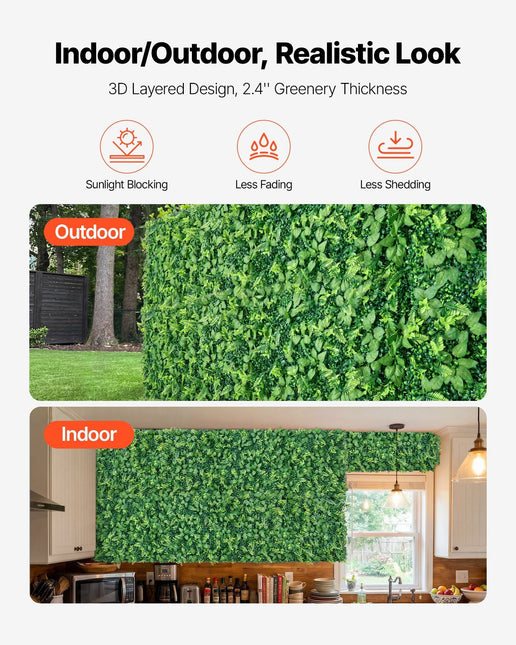 Artificial Plant Wall, 4 PCS 61 x 243.8 cm Artificial Boxwood Panels, Sun Protection Greenery Backdrop - Petal & Stem
