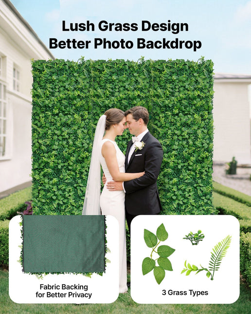 Artificial Plant Wall, 4 PCS 61 x 243.8 cm Artificial Boxwood Panels, Sun Protection Greenery Backdrop - Petal & Stem