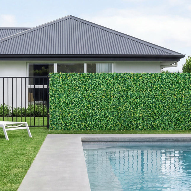 Artificial Plant Wall, 4 PCS 61 x 243.8 cm Artificial Boxwood Panels, Sun Protection Greenery Backdrop - Petal & Stem