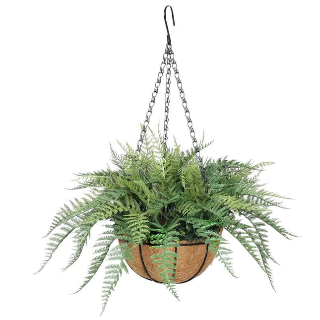 Artificial Potted Fern Hanging Basket (Fresh Green) UV Resistant 55cm - Petal & Stem