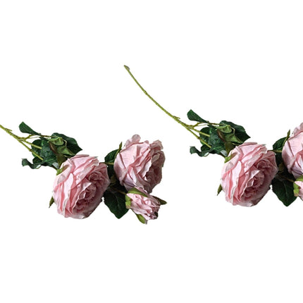Artificial Rose Stems Set of 2 Stems 60cm with 3 Flowers Each Soft Pink - Petal & Stem