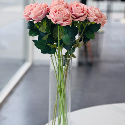 Artificial Rose Stems Set of 2 Stems 60cm with 3 Flowers Each Soft Pink - Petal & Stem