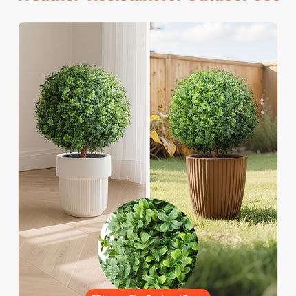 Artificial Topiary Boxwood Trees with Ground Spike, 2 Set 559mm Faux Shrubs & Bushes Potted Plants, Fake Silk Tree - Petal & Stem