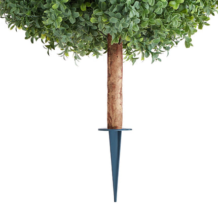 Artificial Topiary Boxwood Trees with Ground Spike, 2 Set 686mm Faux Shrubs & Bushes Potted Plants, Fake Silk Tree - Petal & Stem