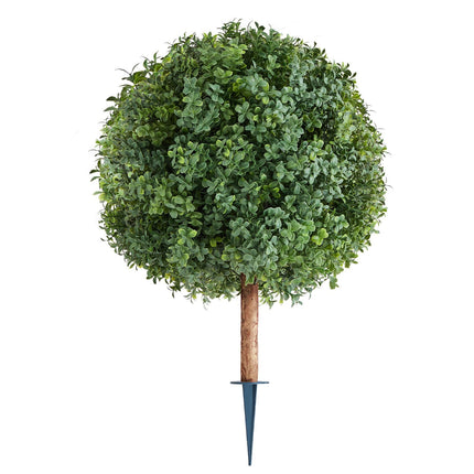 Artificial Topiary Boxwood Trees with Ground Spike, 2 Set 686mm Faux Shrubs & Bushes Potted Plants, Fake Silk Tree - Petal & Stem