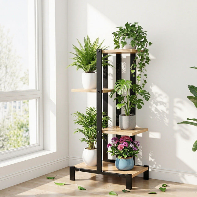Artiss 4 Tiers Plant Stand Metal Flower Pots Shelf Indoor Outdoor Garden Home - Petal & Stem
