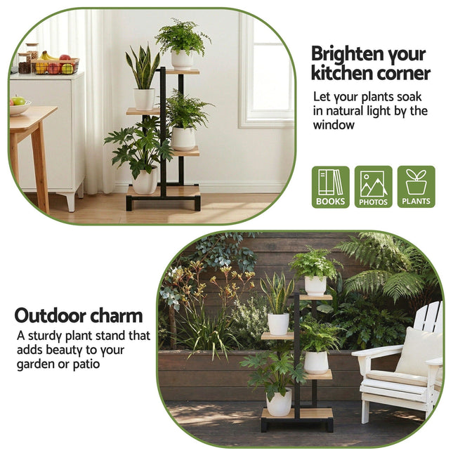 Artiss 4 Tiers Plant Stand Metal Flower Pots Shelf Indoor Outdoor Garden Home - Petal & Stem
