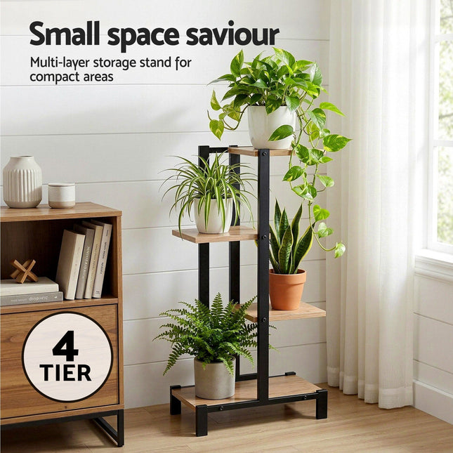 Artiss 4 Tiers Plant Stand Metal Flower Pots Shelf Indoor Outdoor Garden Home - Petal & Stem