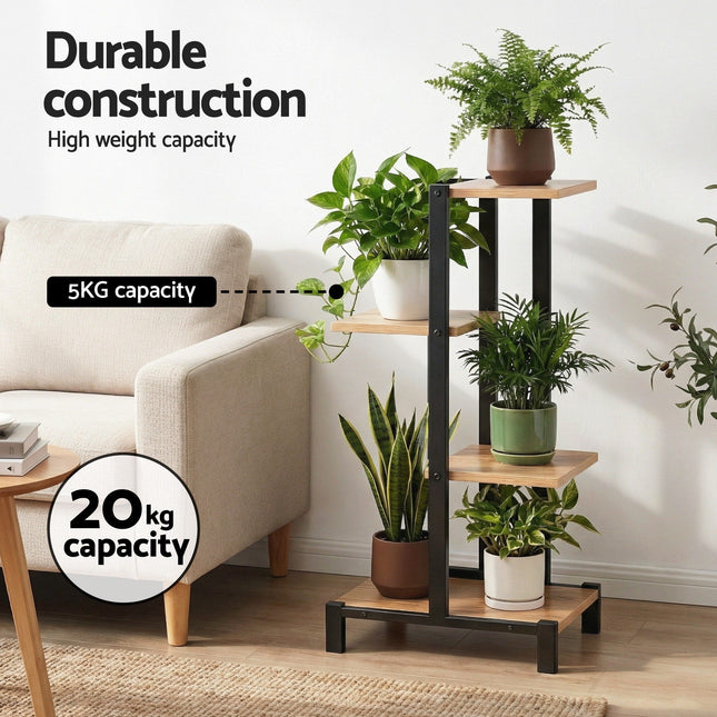 Artiss 4 Tiers Plant Stand Metal Flower Pots Shelf Indoor Outdoor Garden Home - Petal & Stem