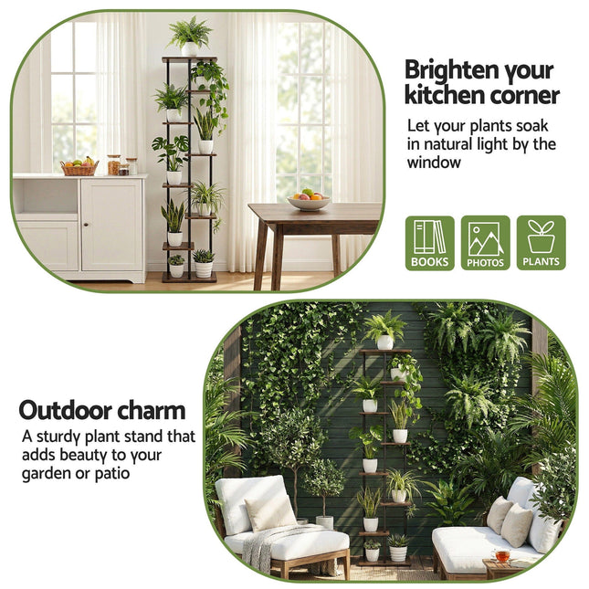 Artiss 8 Tiers Plant Stand Metal Flower Pots Shelf Indoor Outdoor Garden Home - Petal & Stem