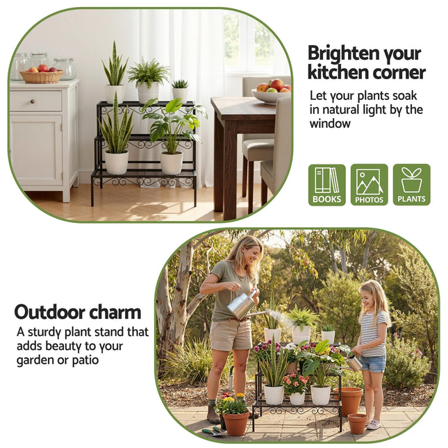 Artiss Plant Stand 3 Tier Metal Corner Plant Shelf Multiple Flower Holder Rack - Petal & Stem