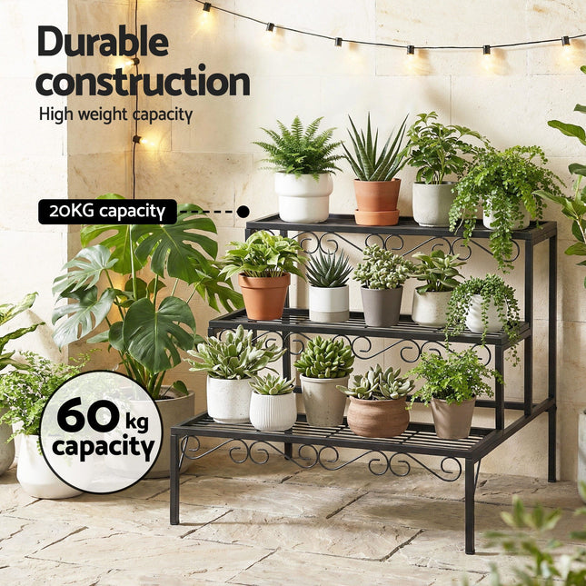 Artiss Plant Stand 3 Tier Metal Corner Plant Shelf Multiple Flower Holder Rack - Petal & Stem