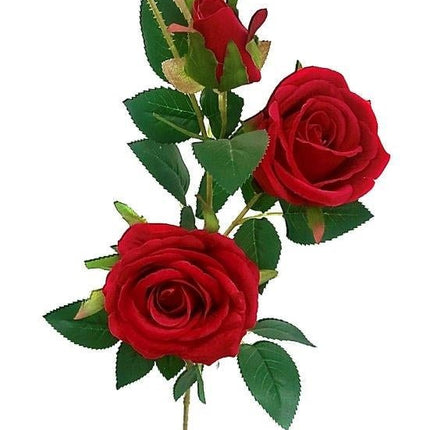 Bulk 12 Artificial Red Rose 2 Heads & 1 Bud 91cm - Petal & Stem
