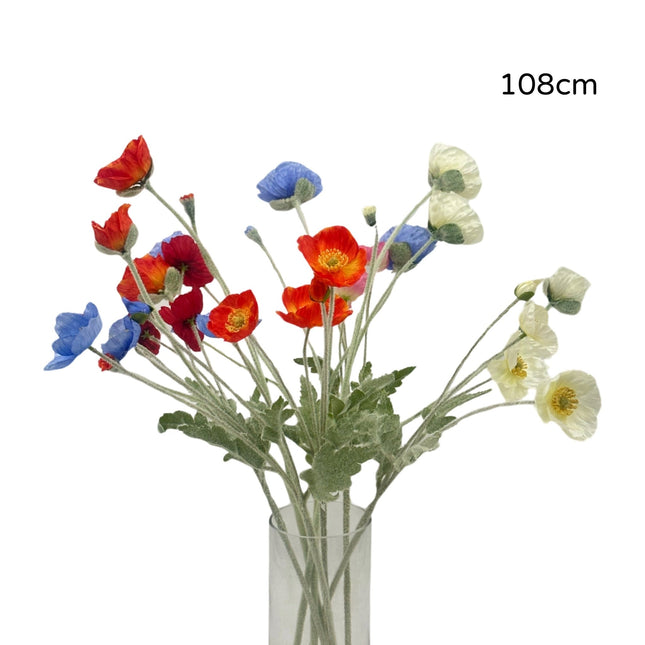Bulk 15 Artificial Poppy Flower Stem 5 Assorted 108cm - Petal & Stem