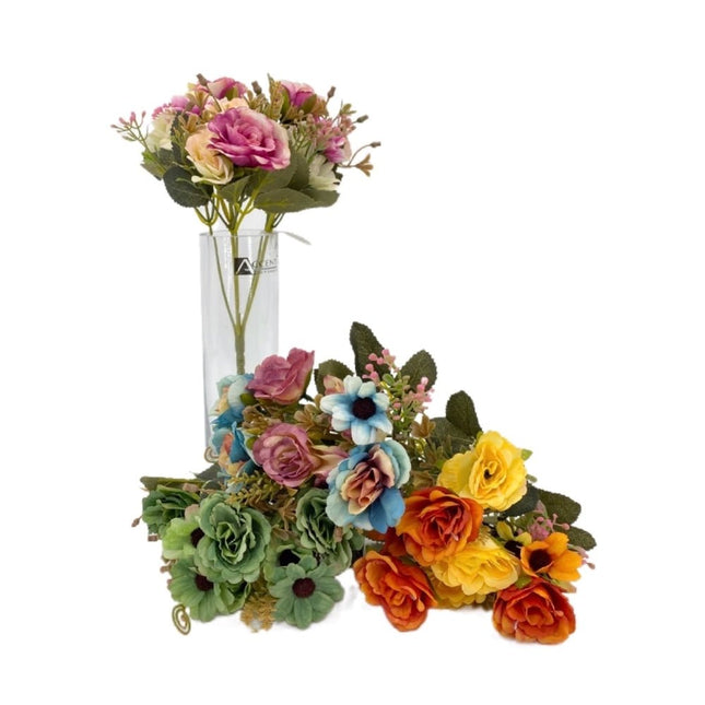 Bulk 36 Artificial Rose & Daisy 8 Heads Assorted 28cm - Petal & Stem
