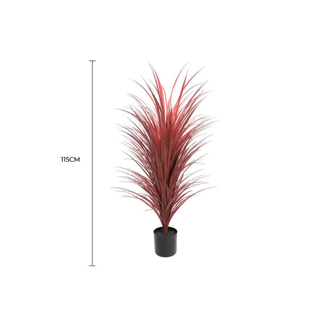 Burgundy Potted Artificial Long Grass (Yucca Grass) 115cm UV Resistant - Petal & Stem