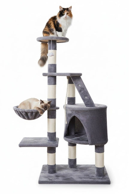 CARLA HOME 120cm Cat Tree for Indoor Cats with Condo, Hammock & Plush Perchfor for Kittens & Adult Cats - Petal & Stem