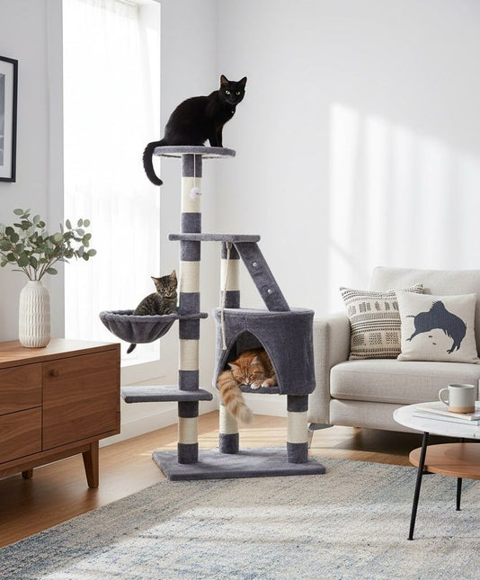CARLA HOME 120cm Cat Tree for Indoor Cats with Condo, Hammock & Plush Perchfor for Kittens & Adult Cats - Petal & Stem