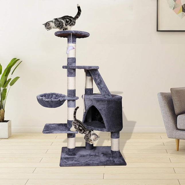 CARLA HOME 120cm Cat Tree for Indoor Cats with Condo, Hammock & Plush Perchfor for Kittens & Adult Cats - Petal & Stem