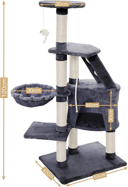 CARLA HOME 120cm Cat Tree for Indoor Cats with Condo, Hammock & Plush Perchfor for Kittens & Adult Cats - Petal & Stem