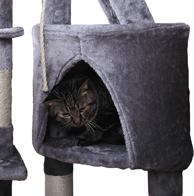 CARLA HOME 120cm Cat Tree for Indoor Cats with Condo, Hammock & Plush Perchfor for Kittens & Adult Cats - Petal & Stem