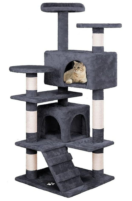 CARLA HOME 134cm Cat Tree Tower for Indoor Cats with Plush Perches, Dual Condos, Natural Sisal Scratching Posts & Ramp for Kittens & Adult Cats (Dark Grey) - Petal & Stem