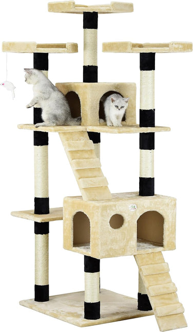 CARLA HOME 180cm Cat Tree Tower for Indoor Cats with Dual Condos, Plush Perches, Sisal Scratching Posts & Ramps for Kittens & Adult Cats (Beige) - Petal & Stem