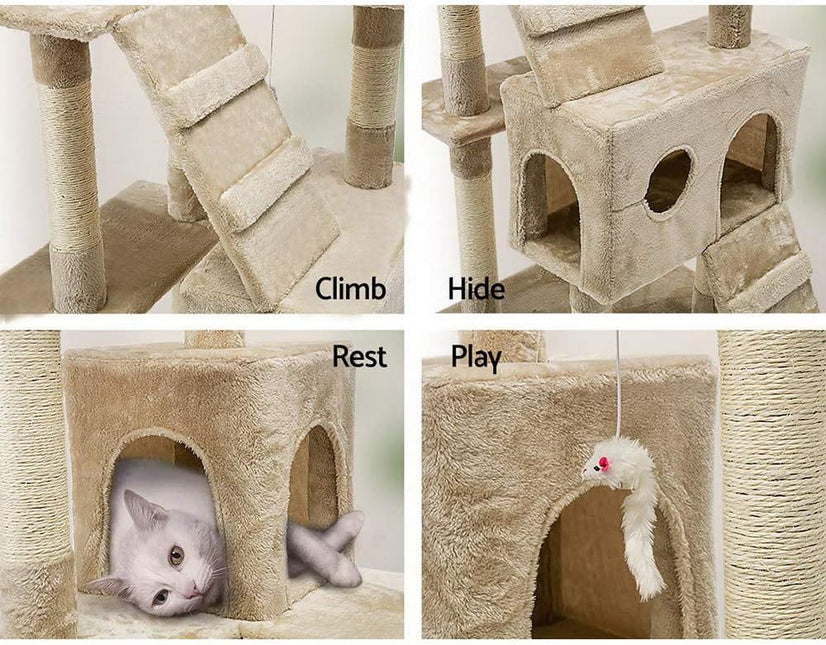 CARLA HOME 180cm Cat Tree Tower for Indoor Cats with Dual Condos, Plush Perches, Sisal Scratching Posts & Ramps for Kittens & Adult Cats (Beige) - Petal & Stem