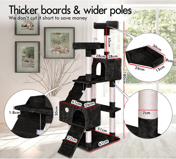 CARLA HOME 180cm Cat Tree Tower for Indoor Cats with Dual Condos, Plush Perches, Sisal Scratching Posts & Ramps for Kittens & Adult Cats (Beige) - Petal & Stem