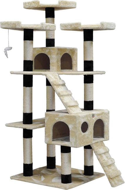 CARLA HOME 180cm Cat Tree Tower for Indoor Cats with Dual Condos, Plush Perches, Sisal Scratching Posts & Ramps for Kittens & Adult Cats (Beige) - Petal & Stem