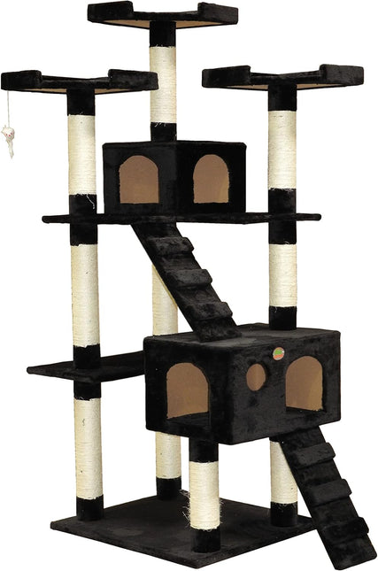 CARLA HOME 180cm Cat Tree Tower for Indoor Cats with Dual Condos, Plush Perches, Sisal Scratching Posts & Ramps for Kittens & Adult Cats (Black) - Petal & Stem