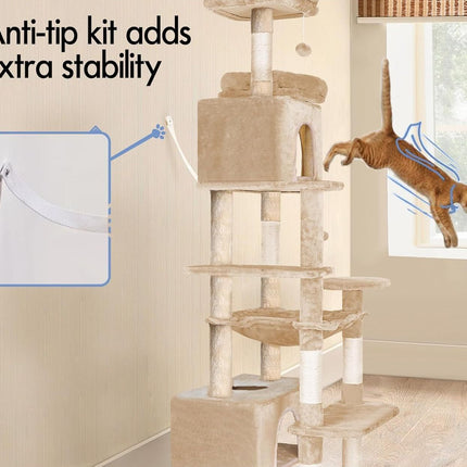 CARLA HOME 180cm Cat Tree Tower for Indoor Cats with Plush Perches, Dual Condos, Natural Sisal Scratching Posts & Ramps for Kittens & Adult Cats (Beige) - Petal & Stem
