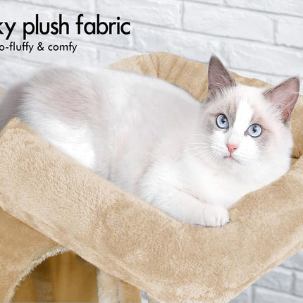 CARLA HOME 180cm Cat Tree Tower for Indoor Cats with Plush Perches, Dual Condos, Natural Sisal Scratching Posts & Ramps for Kittens & Adult Cats (Beige) - Petal & Stem