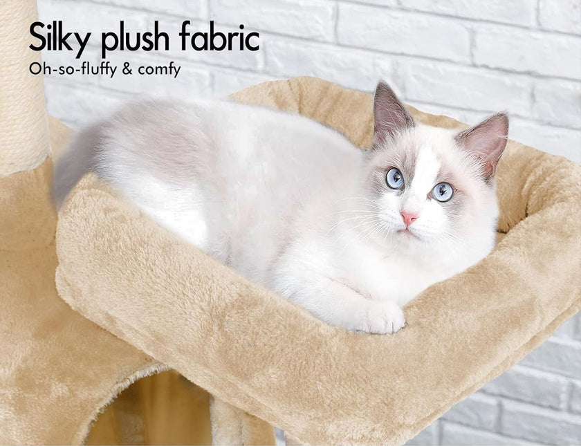 CARLA HOME 180cm Cat Tree Tower for Indoor Cats with Plush Perches, Dual Condos, Natural Sisal Scratching Posts & Ramps for Kittens & Adult Cats (Beige) - Petal & Stem