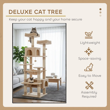 CARLA HOME 180cm Cat Tree Tower for Indoor Cats with Plush Perches, Dual Condos, Natural Sisal Scratching Posts & Ramps for Kittens & Adult Cats (Beige) - Petal & Stem