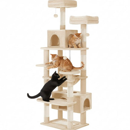 CARLA HOME 180cm Cat Tree Tower for Indoor Cats with Plush Perches, Dual Condos, Natural Sisal Scratching Posts & Ramps for Kittens & Adult Cats (Beige) - Petal & Stem