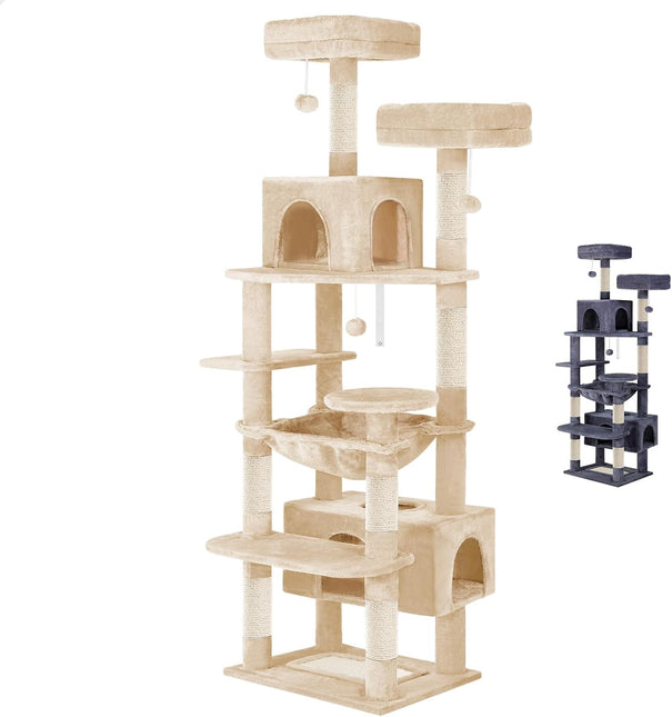 CARLA HOME 180cm Cat Tree Tower for Indoor Cats with Plush Perches, Dual Condos, Natural Sisal Scratching Posts & Ramps for Kittens & Adult Cats (Beige) - Petal & Stem