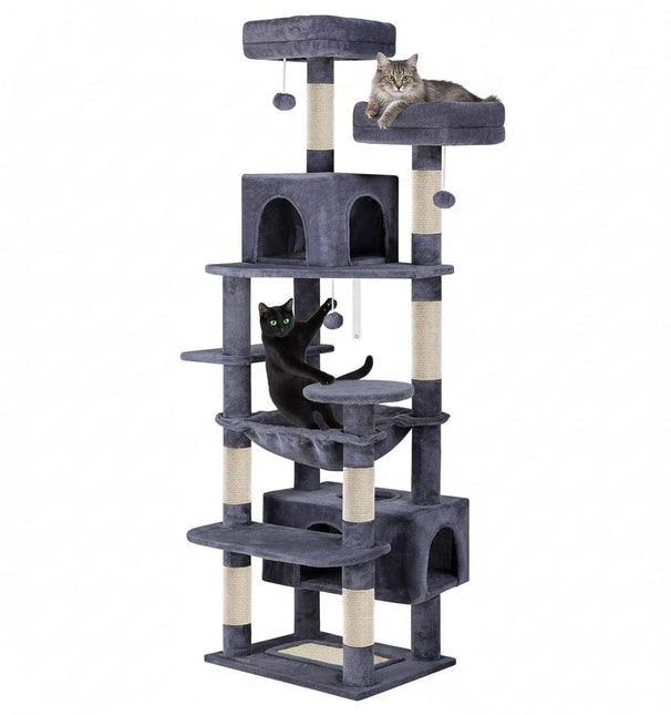 CARLA HOME 180cm Cat Tree Tower for Indoor Cats with Plush Perches, Dual Condos, Natural Sisal Scratching Posts & Ramps for Kittens & Adult Cats (Grey) - Petal & Stem